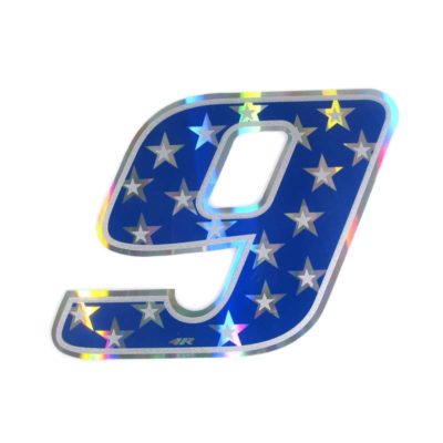 Sticker 4R RACING no. 9 en bleu avec étoiles blanches (100 x 140mm)