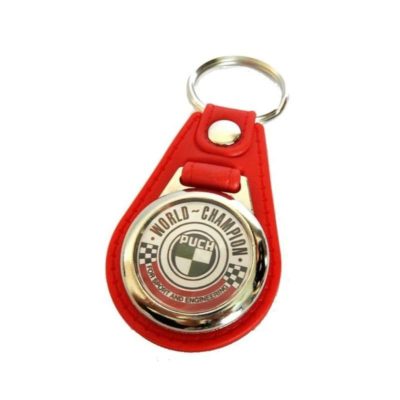 Porte clé NN PRODUCTS PUCH WORLD CHAMPION cuir rouge avec emblème