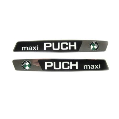 Autocollants PUCH paire logo PUCH MAXI réservoir d'essence noir/chromé