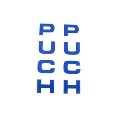 Autocollants PUCH paire logo PUCH - VERTIKAL fourche bleu 75 x 15mm