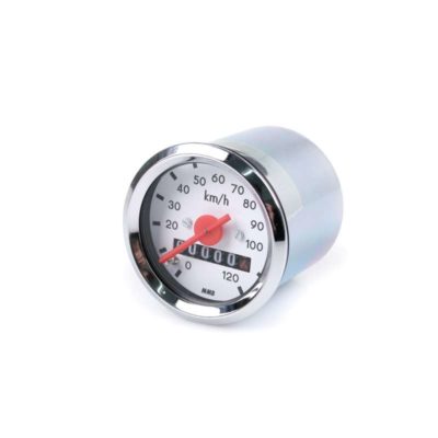 Compteur MMB (Typ VDO) Ø 48mm >120 km/h cadran blanc/bague chrom/racc. centré