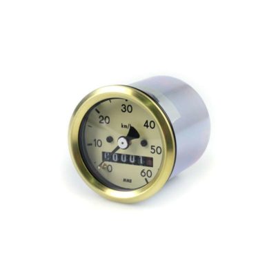 Compteur MMB (Typ VDO) Ø 48mm >60 km/h cadran ivoire/bague laiton/racc. centré