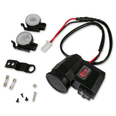 Prise USB (2x) / allume cigarettes voiture fixation guidon, sortie 12V, 5V