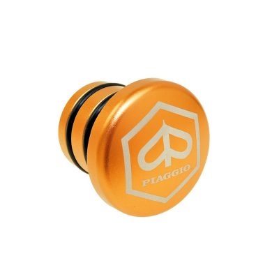 Bouchon de réservoir d'essence alu orange rond (logo Piaggio), vélomoteurs Piagg