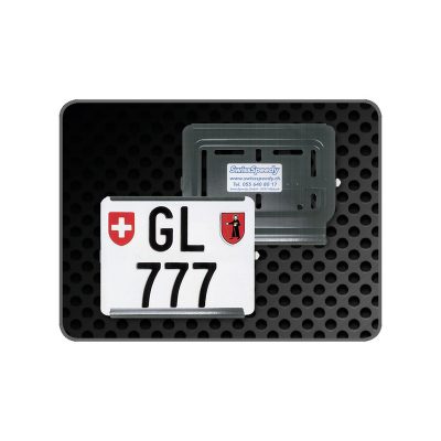 Support plaque SwissSpeedy moto acier chromé insertion droite