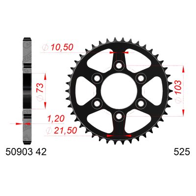 Couronne Ducati  acier 525/42D