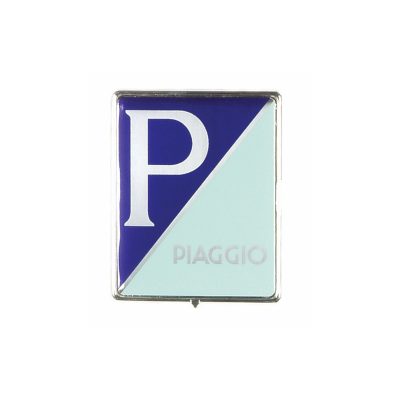 Emblème PIAGGIO 37x46mm plastique, pour cliper, bleu clair