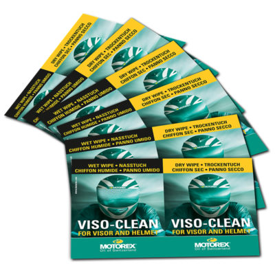 Nettoyant visière Motorex VISO CLEAN kit à 6 tissues secs/humides
